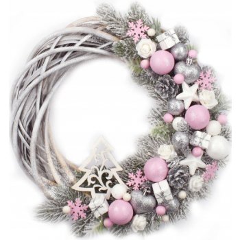Vianočný veniec na dvere ružovo-biele dekorácie priemer 35cm strieborný od  43,59 € - Heureka.sk