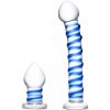 Glas - Double Penetration Glass Swirly Dildo & Butt Plug Set - Sklenené Dildo