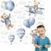 Nálepky na stenu pre deti MEDVEDÍKY Balóny Lietadlá Obláčiky Hviezdičky SÚPRAVA