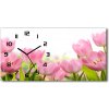 Vodorovné Sklenené hodiny na stenu Ružové tulipány 60x30 cm