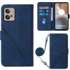 Peňaženkové kožené puzdro CROSSBODY na Motorola Moto G32 - Modrá