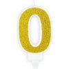 PartyDeco Narodeninová sviečka číslo 0 zlatá - 7 cm 1 ks