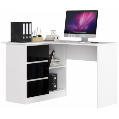 Ak furniture Rohový písací stôl B16 124 cm biely/čierny ľavý