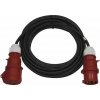 3 fázový vonkajší predlžovací kábel 20 m / 1 zásuvka / čierny / guma / 400 V / 2,5 mm2