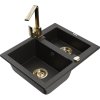 Mexen Carlos, 1,5-komorový granitový drez s odkvapkávačom 582x475x177 mm a zlatá kuchynská batéria Rita, čierna - zlatá metalíza, 6518-75-670300-50