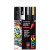 Posca Univerzálna sada akrylových fixiek 1,8 - 2,5 mm čierna, biela, zlatá, strieborná 4 ks PC-5M