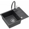 GraniteQ Dřez MIKE 116 z černé žuly, 1 dřez, s/bez (56x44x17,5) + baterie s flexibilním výtokem + sifon + zátka + černá posuvná vložka