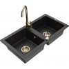 MEXEN/S MEXEN/S - Mario granitový drez 2-bowl vrátane batérie Telma, čierna/strieborná 6504-73-670200-50