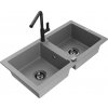 MEXEN/S MEXEN/S - Mario granitový drez 2-bowl vrátane batérie Flora, šedá 6504-71-670401-70-B