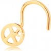Šperky eshop - Zlatý piercing 585, zahnutý - okrúhly symbol mieru, lesklý povrch S2GG143.04