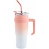 Pronett XJ5556 Termohrnček s držadlom a slamkou, nerezová oceľ, 1200 ml, ombre pink
