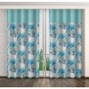 Modrý stredne zatemňujúci záves s rastlinným motívom Šírka 140 cm | Dĺžka 250 cm modrá Stredne zatemňovacie závesy Žabky, háčiky alebo tyč Polyester