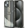 Guess Guess GUHCP15SLFCSEGK pevný kryt pro iPhone 15 / 14 / 13 6.1 černý/černý s tekutými třpytkami a zlatými pruhy
