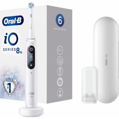 Oral-B iO Series 8 White Alabaster elektrická zubná kefka, magnetická, 6 režimov, časovač, tlakový senzor, púzdro