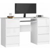 POČÍTAČOVÝ STÔL A-11 135 cm 6 ZÁSUVIEK PK BIELA / BIELY LESK