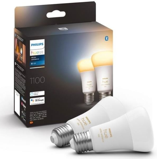 Philips Hue 8719514291256 LED žiarovky 2x8W E27 1100lm 2200-6500K set, White Ambience, stmievateľné, Bluetooth