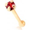 Šperky eshop - Piercing do nosa v žltom 9K zlate, rovný - okrúhly ligotavý zirkónik červenej farby S1GG97.37