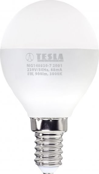 Tesla LED žárovka miniglobe BULB E14/8W/230V/900lm/25 000h/3000K teplá bílá/220st