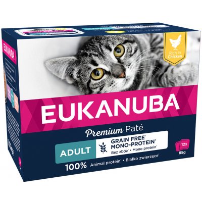 Eukanuba Adult bez obilnín 12 x 85 g - kuracie