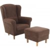 Kreslo ušiak, s taburetom, látka hnedá, ASTRID