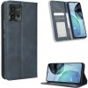 Peňaženkové kožené puzdro Magnetic Buckle na Motorola Moto G72 - Modrá