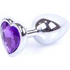 Boss Series Jewellery Silver Heart Plug Purple - strieborný análny kolík s drahokamom v tvare srdca 7 x 2,7 cm