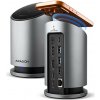 AXAGON HMC-WL9, USB 10Gbps húb s Qi, 3x USB-A, USB-C, HDMI a DP 4k/60Hz, RJ-45, PD 100W, kábel 60cm HMC-WL9