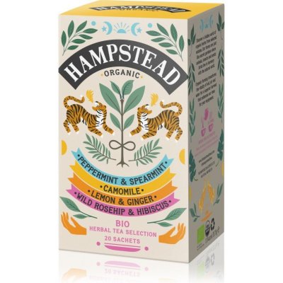 Hampstead Tea London Organic Herbal Infusions Selection Pack Camomile + Peppermint & Spearmint + Lemon & Ginger + Rosehip & Hibiscus