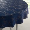 Biante Zamatový okrúhly obrus Isabela IBL-011 Rose Gold trojuholníky na kráľovsky modrom Ø 90 cm