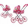 Kočík pre bábiky s veľkými kolesami, skladací, ružový so vzormi