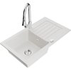 Mexen Pablo, 1-komorový granitový drez 752x436x161 mm a drezová batéria Elia, biela, 6510-20-670101-00