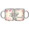 Hrnček s menom Alexandra | Medvedík & ružové kvety, darček pre ženy