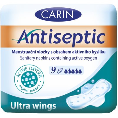 Carin Antiseptic Ultra Wings dámske hygienické vložky s obsahom aktívneho kyslíka 9 ks