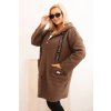 Kesi Włoski Dámsky kabát Plus Size z umelého barančeka s kapucňou a vreckami hnedý čierna | hnedá One size Kesi Włoski 5907302141750