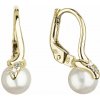 Evolution Group zlaté 14 karátové náušnice žlté zlato s bielou riečnou perlou a zirkónmi 91P00029