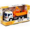 Polesie Polesie 96005 City, plošinový nákladní vůz s bagrem, inerciální, se světlem a zvukem, oranžová v krabici