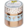 Folia Washi Tape - dekoračná lepiaca páska - Ružová, zlatá, 4 ks
