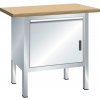 Pracovný stôl Lista, š 1000 mm, pracovná doska buk, krídlové dvierka a zásuvka, sivá