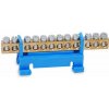 ELCON s.r.o. Mostík rozbočovací modrý 12 svoriek 16mm2, 230V 63A na DIN/TS35 lištu + pásik - N 12cz