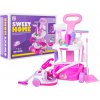 Ružový upratovací vozík pre deti s interaktívnym vysávačom a doplnkami