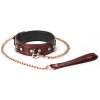 Liebe Seele Wine Red Collar & Leash, bdsm kožený obojok s vodítkom