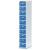Alfa 3 Šatníková skrinka s úložnými boxami, 10 boxov, 1800 x 300 x 500 mm, otočný zámok, modré dvere