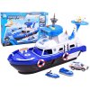 policajný čln s heliportom a vozidlami – herná sada
