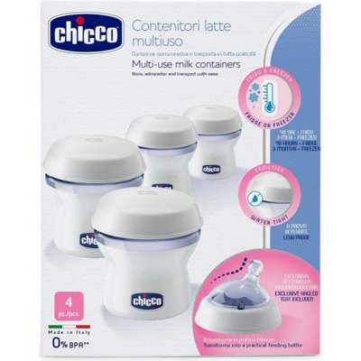 CHICCO Zásobníky viacúčelové na materské mlieko s fľašovou násadkou Natural Feeling, 4ks