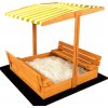 SAND TROPIC Drevené pieskovisko s lavičkami a strieškou 120x120cm (impregnované) žlto-biele