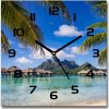 Sklenené nástenné hodiny štvorec Palmy na Bora Bora 30x30 cm