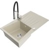 Mexen Cesar, 1-komorový granitový drez 775x470x190 mm a drezová batéria Aster, béžová, 6514-69-73450-07