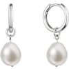 Evolution Group strieborné náušnice kruhy s visací bílou říční perlou baroko 21106.1