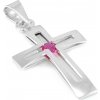 MYRO Zlatý prívesok - Krížik s tmavoružovým zirkónom