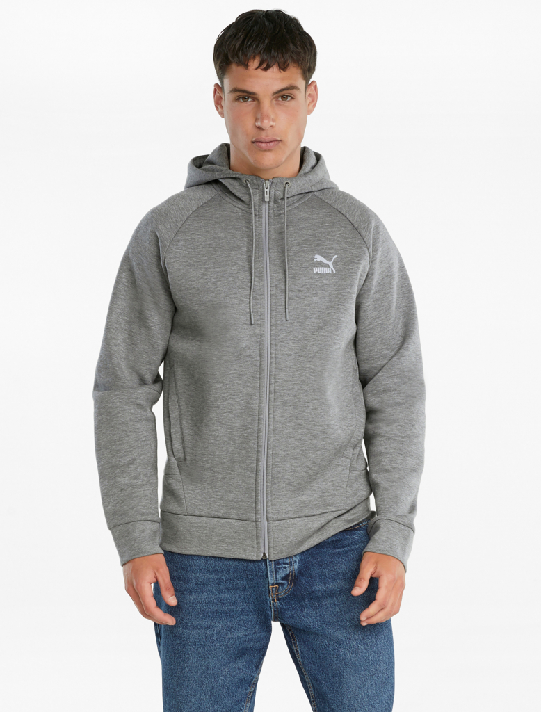 Puma Mikina s kapucňou Classics Tech FZ Hoodie DK Medium Gray H 53150603